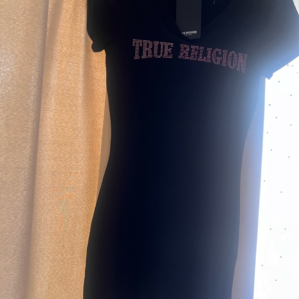 True Religion Black Pink Fitted Tee Dress.